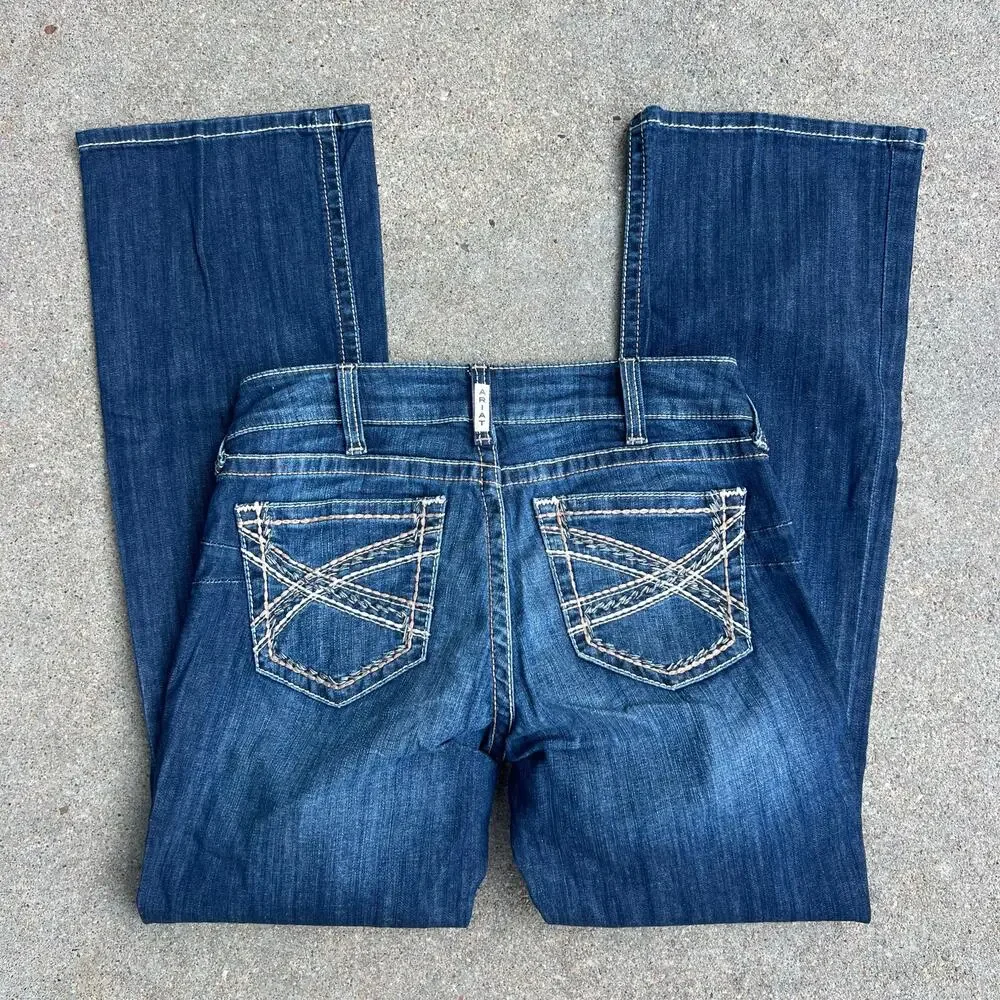 Ariat 31R REAL Mid Rise Stretch Entwined Festival Boot Cut Blue Jeans 10025286 - Picture 2 of 11